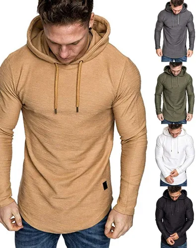 Vista 2 de Moderna sudadera deportiva de vellón con capucha, para hombres, jersey de lana unicolor sin botones.