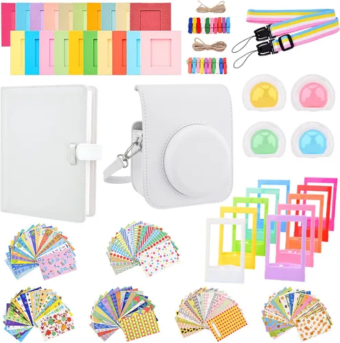 Vista 10 de Sunmns Kit de accesorios compatible con cámara instantánea Instax Mini 12, incluye funda para álbum, calcomanías para marcos de fotos, filtros