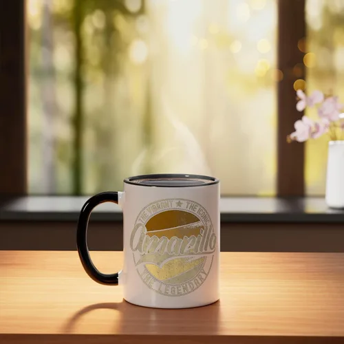 Vista 3 de Amarillo TX Texas Vintage Distressed Ceramic Mug, Black/White