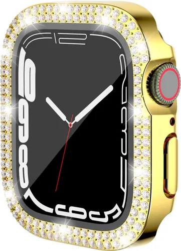 Vista 7 de Funda de dispositivo electrónico portátil para Apple Watch Series 9, 8, 7, 1.614 in, funda plateada brillante con diamantes de imitación de cristal