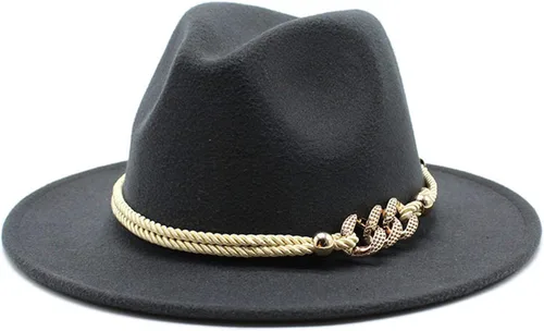 Vista 7 de Sombrero Fedora Panamá de fieltro de ala ancha para dama con Azul bebé