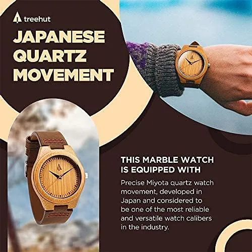Vista 7 de Treehut - Reloj de pulsera analógico para hombres, de madera con correa de piel auténtica, estilo elegante., Marrón Natural 1