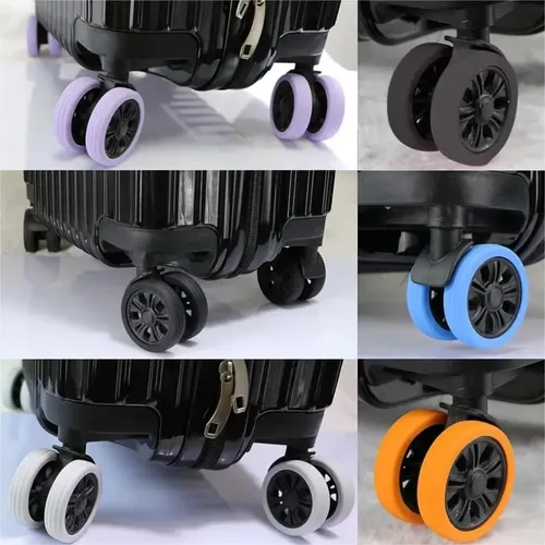 Vista 3 de 8 fundas protectoras para rueda de equipaje, fundas protectoras de silicona para maleta, fundas de equipaje de viaje, sin ruido, fundas para ruedas