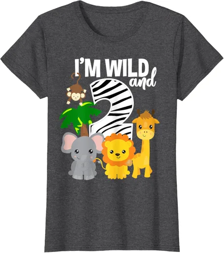 Vista 6 de Camiseta de cumpleaños con temática de zoológico de I'm Wild and 2, Negro, S