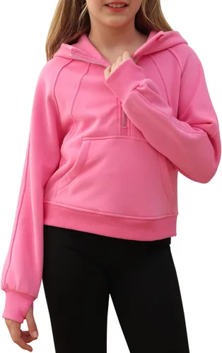Vista 2 de Sudaderas con capucha recortadas con cuello de media cremallera para niñas