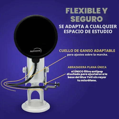 Vista 2 de Filtro de interferencias Auphonix, para micrófono Blue Yeti, Negro