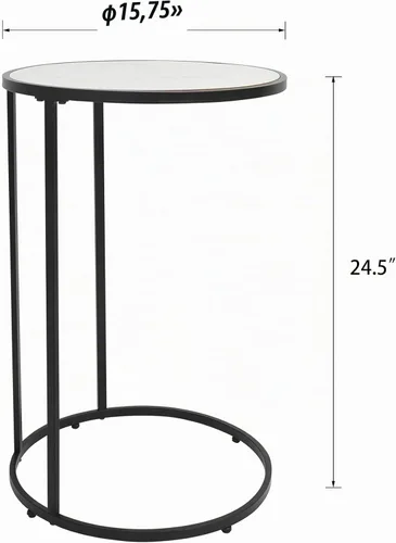 Vista 2 de Mesa auxiliar redonda en forma de C, mesa auxiliar deslizante debajo