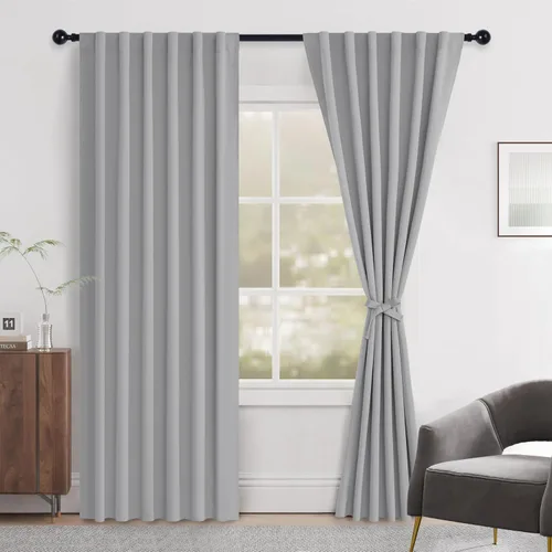 Vista 60 de Hiasan Cortinas opacas negras para dormitorio, cortinas opacas cortas de 45 pulgadas de largo, con aislamiento térmico, bolsillo para barra