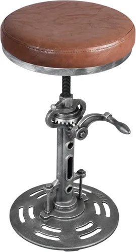 Vista 4 de Topower American Antique Industrial DIY Crank Taburete Base de Hierro Fundido Taburete de Bar Diseño Metal Altura Ajustable Bar Silla PU Asiento