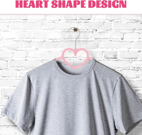 Vista 5 de Perchas prácticas de plástico ABS, paquete de 10 perchas antideslizantes con color y patrón de corazón, adecuadas para abrigos, camisas, vestidos