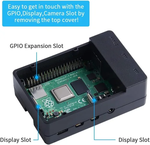 Vista 6 de GeeekPi Funda con ventilador PWM para Raspberry Pi 4, 18W 5V 3.6A USB-C fuente de alimentación para Raspberry Pi 4, disipadores de calor, lector