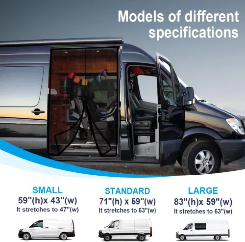 Vista 2 de Pantalla magnética para vans RV de alta densidad 600D para evitar insectos, malla mosquitera compatible con Mercedes Sprinter puerta lateral