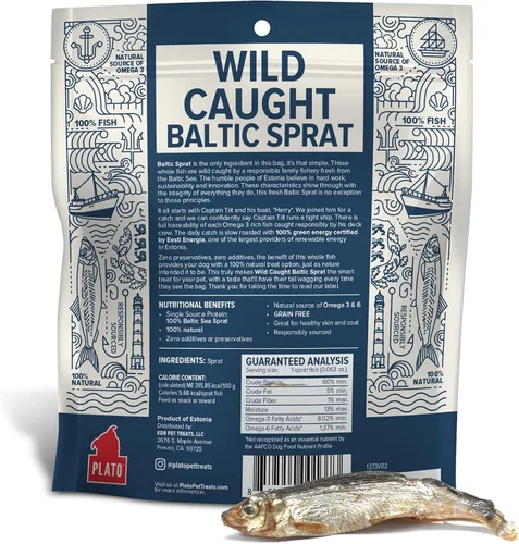 Vista 2 de Plato Pet Treats Golosinas de pescado para perros, espadín báltico
