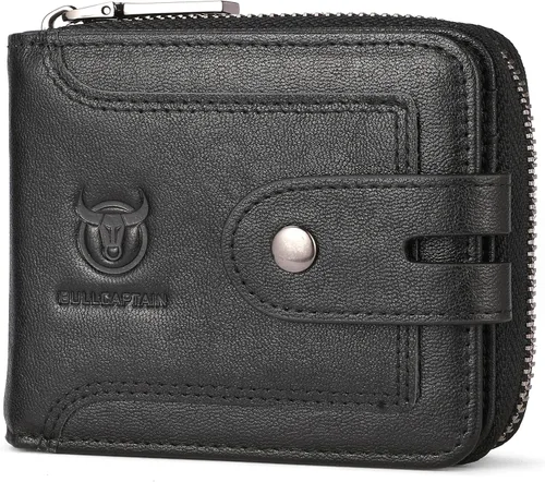 Vista 91 de LUKZIJAES Billetera de cuero genuino para hombre, con bloqueo RFID, delgada, plegable, bolsillo frontal, #3-Café, Vintage