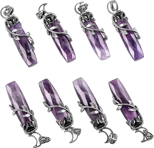 Vista 3 de TUMBEELLUWA Collar con colgante de cristal envuelto en hoja de cobre, colgante de piedra curativa con cadena para mujer