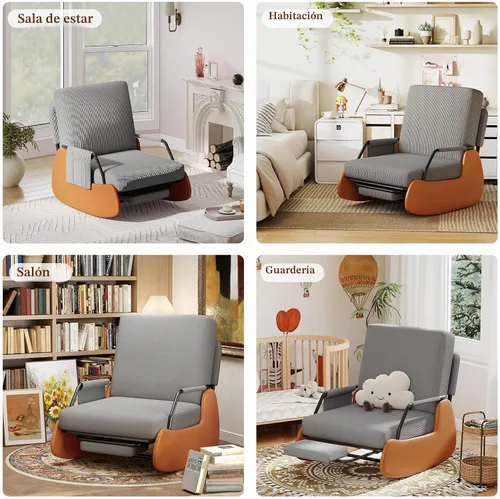 Vista 8 de Furniliving Moderna mecedora, silla mecedora tapizada para guardería con reposapiés reclinable ajustable y retráctil, cómoda silla de descanso