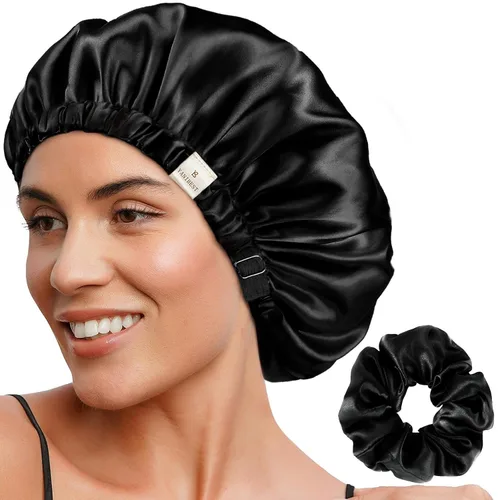 Vista 15 de YANIBEST Gorro de Satén Ajustable de Doble Capa Gorro de Cabello para Dormir, Gorros para Mujeres, Gorros para Cabello Natural Rizado, Gris Ceniza