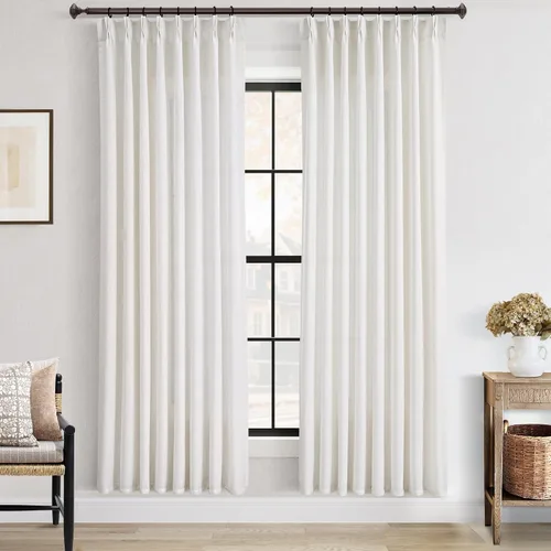 Vista 63 de Cortinas de lino de 63 pulgadas, juego de 2 paneles para sala de estar, beige natural, cortinas con pliegues pellizco entrenadas con memoria