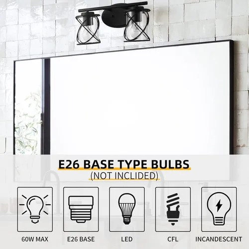 Vista 6 de mavcadonf Luces de Tocador de 2 Luces, Accesorios de Iluminación para Baño Sobre Espejo, Luz de Tocador Negro Mate, Luces de Pared Estilo Granja