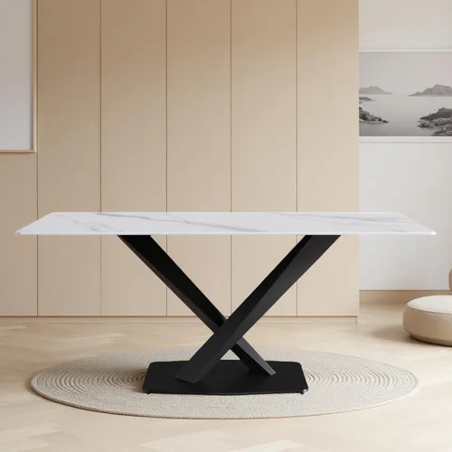 Vista 9 de Montary Mesa de comedor de mármol artificial, moderna mesa de comedor de piedra sinterizada de 63 pulgadas para 4-6 asientos, mesas de comedor
