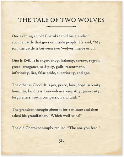 Vista 7 de The Tale of Two Wolves - Póster enmarcado de 11 x 14 pulgadas, listo para colgar, arte de pared con cita inspiradora de la parábola Cherokee