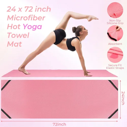Vista 2 de Tenceur Paquete de 2 toallas de sudor de yoga caliente de 24 x 72 pulgadas, antideslizantes, toallas de microfibra absorbente para pilates