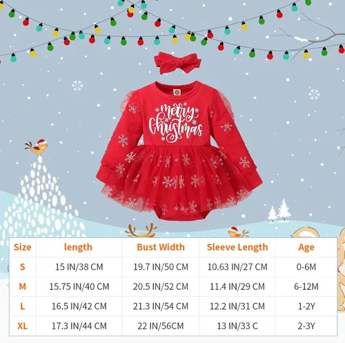 Vista 2 de Traje de Navidad para bebé, lindo traje de escalada con diadema, vestido rojo de una pieza para niñas de 0 a 3 años