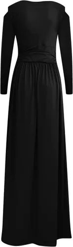 Vista 4 de Vestidos de mujer de moda de manga larga con cuello en V color sólido dobladillo con abertura