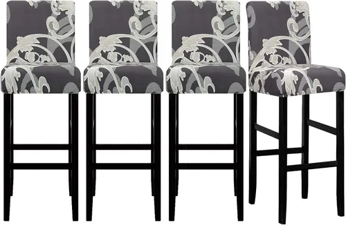 Vista 21 de Lellen Juego de 2 fundas para taburetes de bar, fundas jacquard para taburetes de bar, fundas deslizables elásticas para taburetes de bar