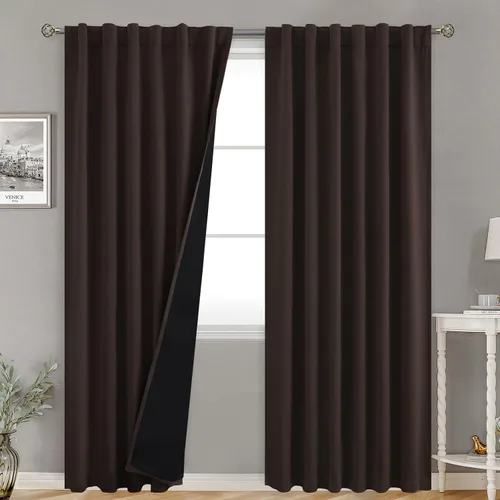 Vista 151 de BGment Cortinas 100% opacas beige de 63 pulgadas de largo con forro aislante térmico, bolsillo para varilla y lengüeta trasera de doble capa