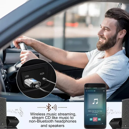 Vista 5 de Receptor transmisor USB Bluetooth 5.0, adaptador de audio inalámbrico con pantalla y micrófono para llamadas manos libres y transmisión de música