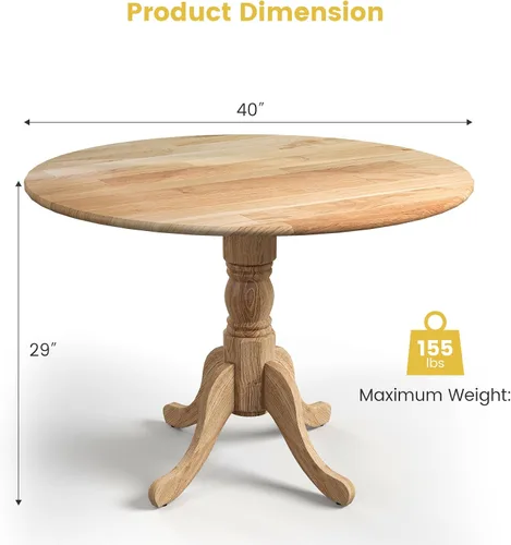 Vista 3 de Mesa de comedor redonda para 4, mesa de cocina rústica con mesa de 40 pulgadas, patas curvadas de caballete, mesa de tulipán de madera de goma, mesa