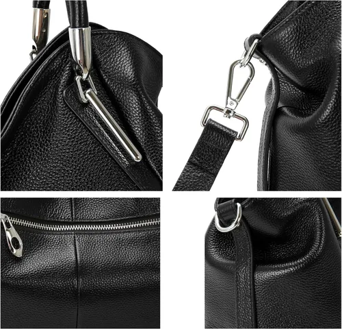 Vista 4 de HESHE Bolsos y bolsos de cuero genuino para mujer, bolso de mano con asa superior, bolso Hobo, bolso de mano, bolso cruzado para mujer