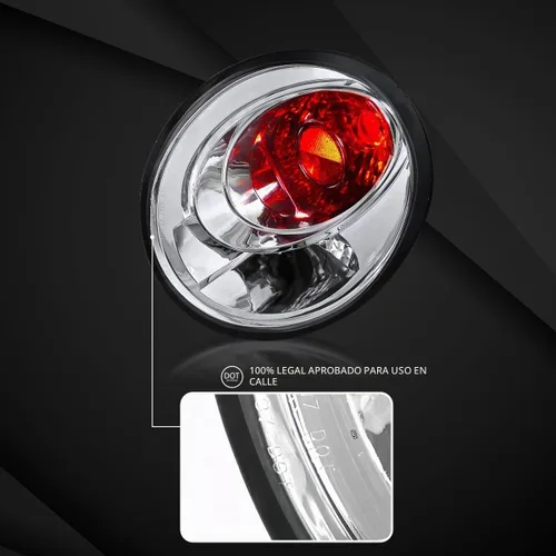 Vista 3 de Autozensation Compatible con VW Beetle 1998-2005, conjunto de par izquierdo y derecho, carcasa cromada europea, luces traseras de lente transparente