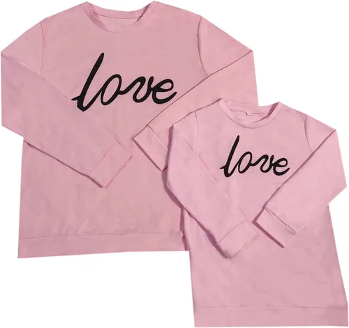 Vista 2 de YTBABY Mommy and Me Shirt Love Print Long Sleeve Round Neck Sweatshirt Tops Family Matching Clothes Outfits