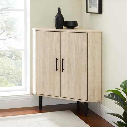 Vista 2 de Walker Edison Saxon Mid-Century - Armario esquinero moderno de 2 puertas, 29.9 in, abedul