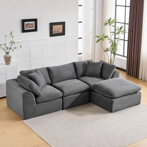 Vista 20 de Sofás de nube beige para sala de estar, sofá deshuesado de 3 plazas, sofá modular seccional, no requiere montaje, tapizado de chenilla, moderno