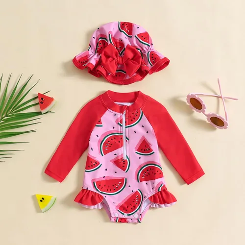 Vista 60 de Traje de baño de una pieza con cremallera de manga larga para bebé niña con gorro