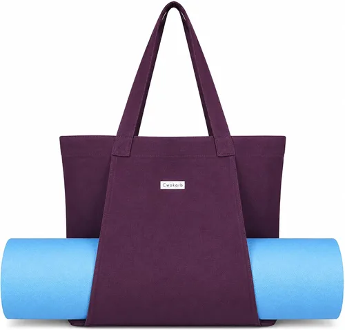 Vista 8 de Bolsas de yoga Cwokarb para mujeres con bolsas para esteras de yoga, tote de lona para pilates, bandolera para el hombro, para viajes, oficina