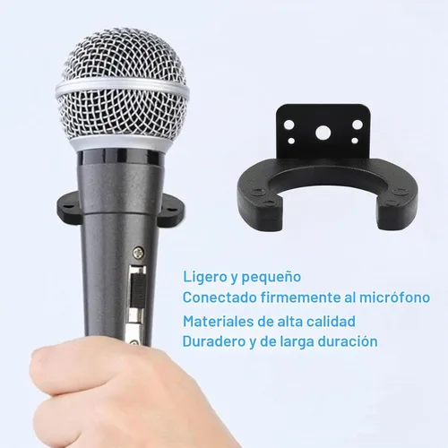 Vista 3 de Waziaqoc 2 soportes de micrófono para soporte de micrófono, clip de micrófono negro, soporte de micrófono montado en la pared para uso en el hogar