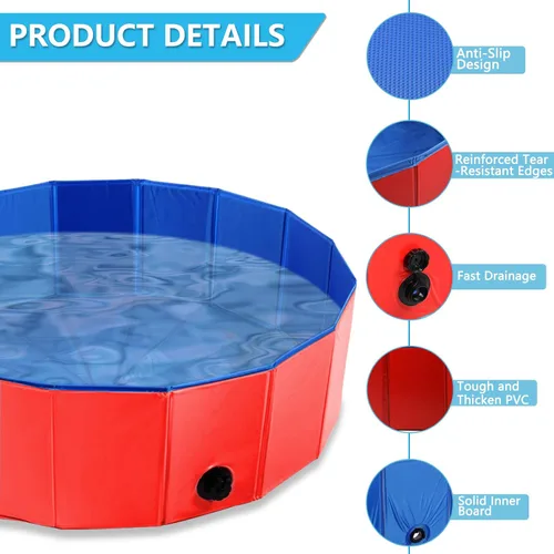 Vista 5 de Dyna-Living Piscina infantil para perros, piscina plegable para perros/gatos/niños, portátil de PVC antideslizante, para mascotas y cachorros