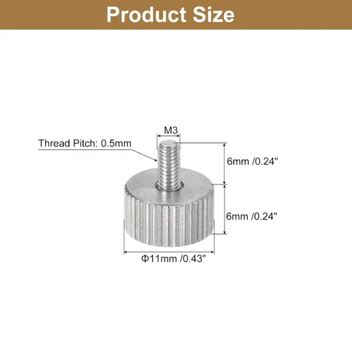 Vista 2 de uxcell M3x6mm Tornillos de pulgar moleteados, 5 piezas de acero inoxidable 304, cabeza plana moleteada, tornillos de pulgar roscados completamente