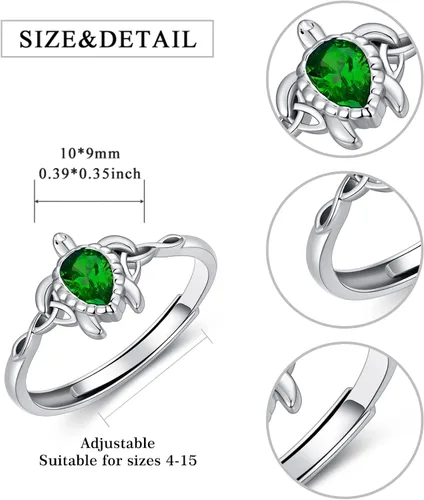 Vista 13 de Anillo ajustable de tortuga marina de plata de ley 925 con nudo celta tortuga Rin verano océano playa tortuga joyería para mujer