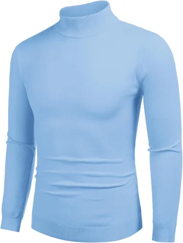 Vista 12 de COOFANDY Suéter de cuello alto falso para hombre, ajuste delgado, informal, básico, suéter térmico de punto 01-Negro