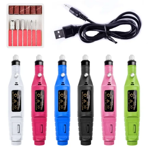 Vista 3 de Taladro de uñas eléctrico USB, lima de uñas portátil profesional, manicura y pedicura con 6 brocas de uñas, kit de herramientas de arte de uñas