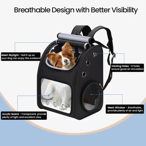 Vista 5 de Mochila transportadora para gatos, mochila expandible para gatos y mascotas pequeñas, diseño transpirable súper ventilado, mochila de viaje portátil