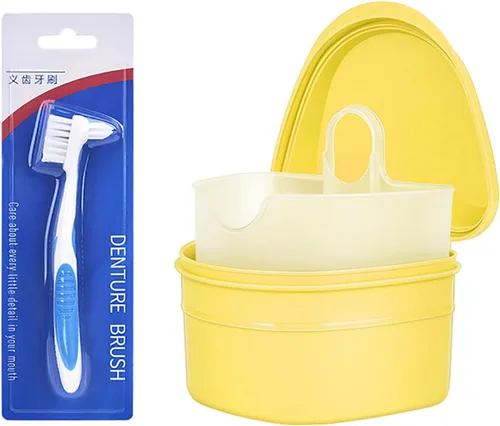 Vista 8 de Caja de baño para dentadura dental, taza y cepillo de dientes con cesta de colador, soporte para caja de almacenamiento de dientes falsos, caja