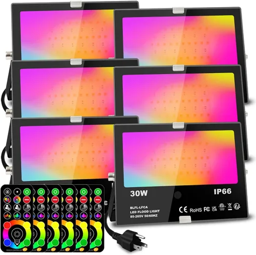 Vista 10 de Proyector LED impermeable de 15 W con control remoto y 3 enchufes, RGB, blanco frío y cálido Remote Control, 120 RGB Colors, Warm White 2700K