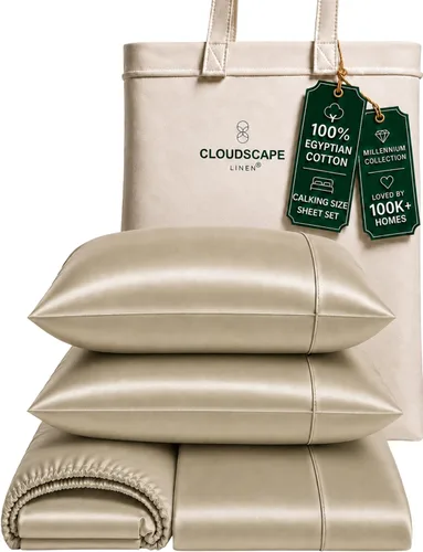 Vista 43 de Cloud Scape Linen - Juego de sábanas de algodón egipcio de doble capa, tamaño individual, tejido de satén de fibra larga, juego de 3 piezas, ropa