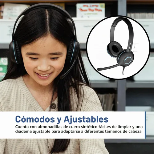 Vista 3 de Cyber Acoustics AC-5008A Auriculares estéreo USB con micrófono para PC - Auriculares USB con cable con micrófono, auriculares para computadora